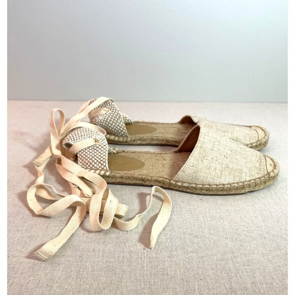 J. Crew Womens Beige Espadrille Flats With Lace-Up Ankle Straps Size 9.5 - Picture 3 of 7